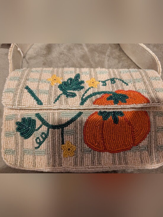 Marshalls Handbags - Viral Pumpkin Neutral Beaded Shoulder Bag with Subtle Mint Trim